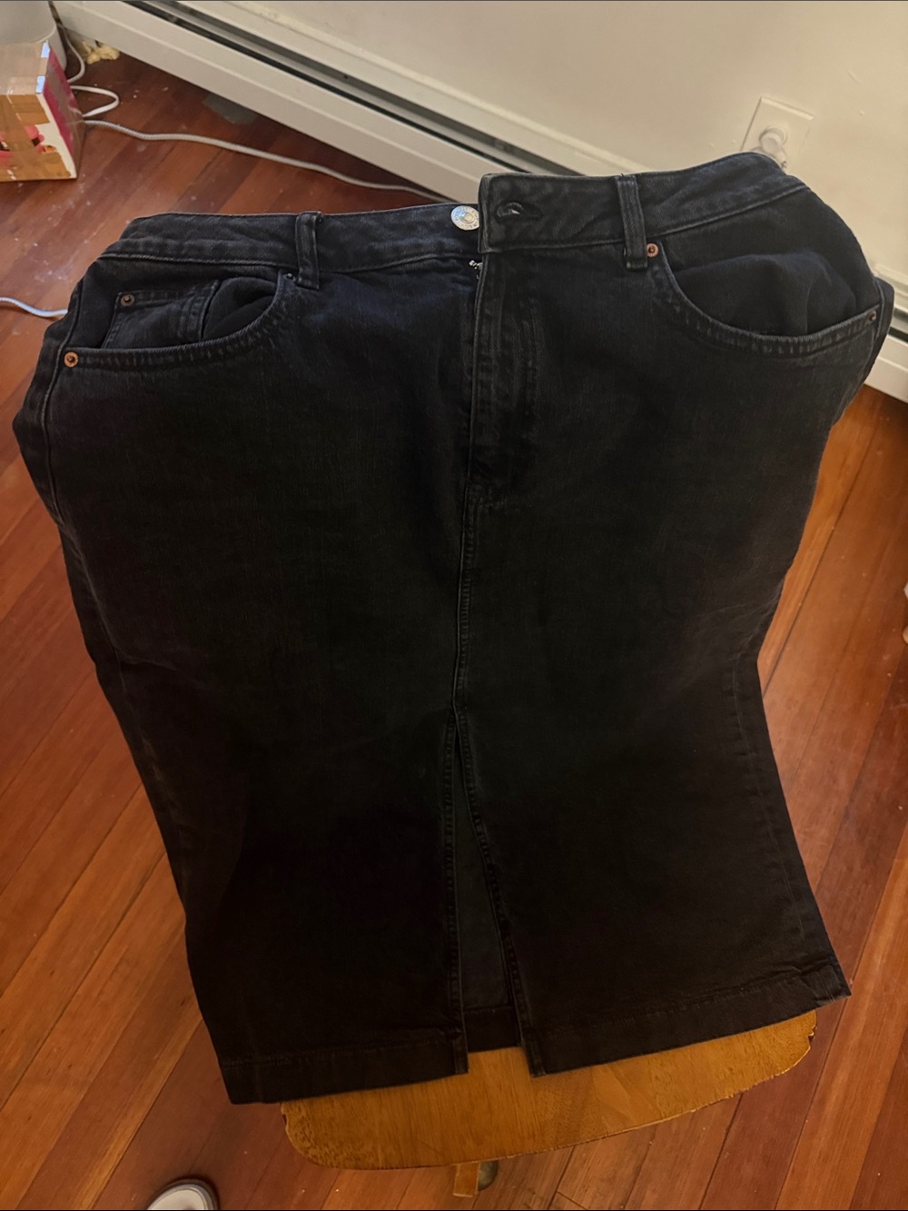 Marks and Spencer Denim Pencil Split Skirt - Black, Straight Fit